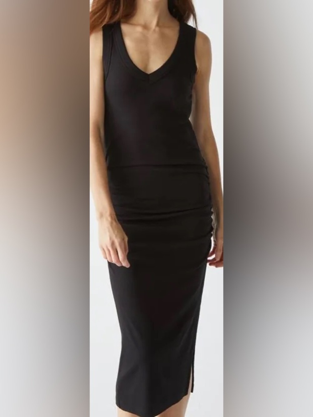 MICHAEL STARS v-neck ribbed tank dress Lori midi Black large NWOT